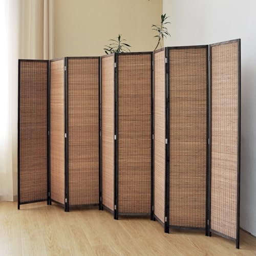 Pawlabay 8 Panel Bamboo Room Divider Screen,5.6 FT Tall Bamboo Divider Folding Panel Screen,Freestanding Panel Divider for Room Seperation,Brown PawlaBay