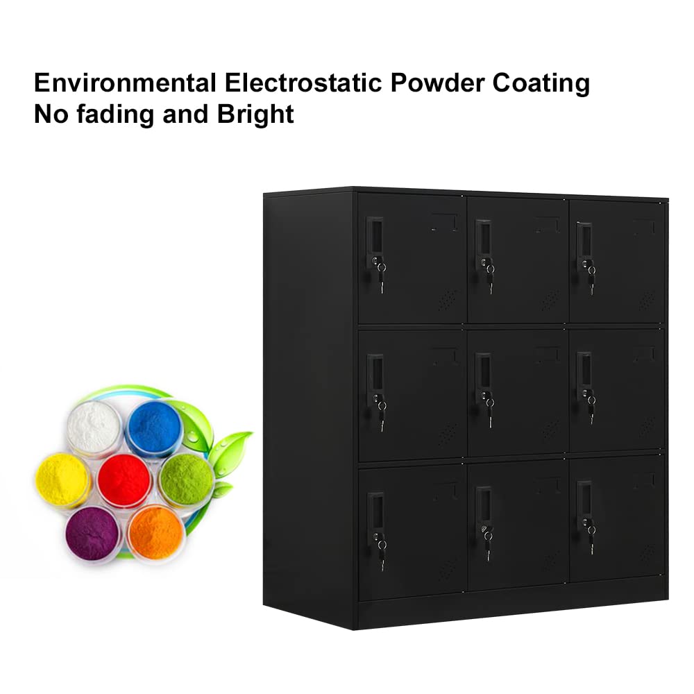 WISUNO 9 Doors Metal Storage Cabinet with Card Slot, Organizer,Shoes and Bags Steel Locker for Office, Home, Bank, School, Gym. (Black) WISUNO