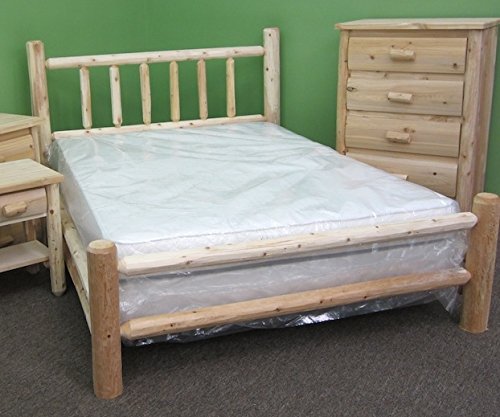 Log Bed Frame with Headboard, Twin Size - Unfinished Natural Beige, Solid White Cedar Wood, Heavy Duty, Amish Handcrafted in USA Midwest Log Furniture