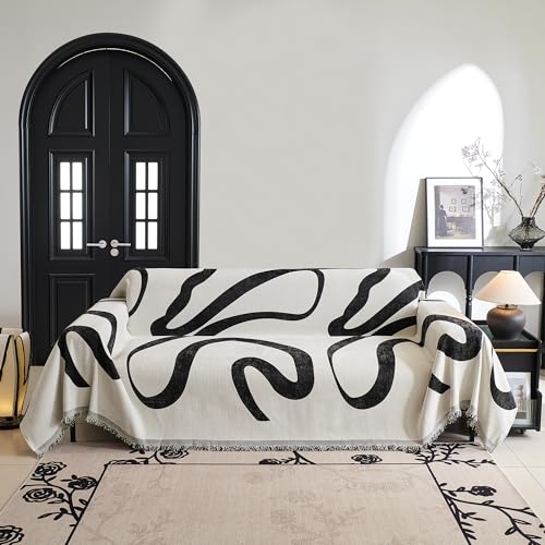 MYSKY HOME Boho Couch Cover Super Soft Couch Covers for 2-3 Cushion Couch Sofa, Modern Black Jacquard Sofa Slipcover Loveseat Futon Cover, Couch Covers for Sectional Sofa, 71" x 118", Black Curve