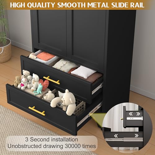 GAIOUS Steel Pantry Cabinet, 71" Metal Storage Cabinets with 2 Doors, 2 Adjustable Shelf and 2 Drawers, Freestanding Storage Cabinet for Bedroom, Kitchen, Home Office (Black) GAIOUS