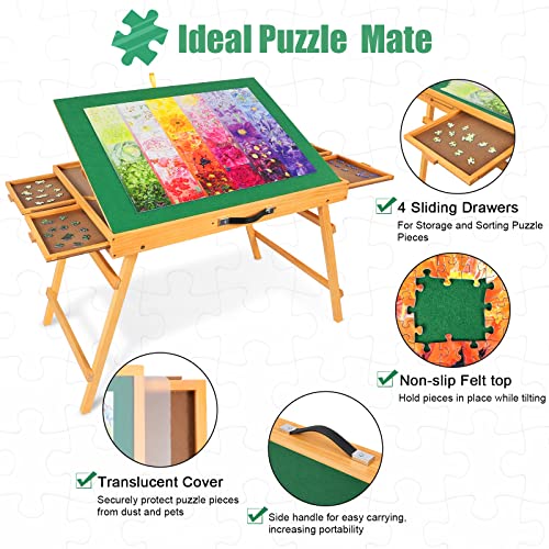 ALL4JIG Jigsaw Puzzle Table with Legs for 1500 Pieces, Firmer Adjustable Jigsaw Puzzle Board with 4 Drawers & Cover Birthday Gift for mom,25"x34"Portable Wooden Puzzle Table with Tilting for Adult ALL4JIG