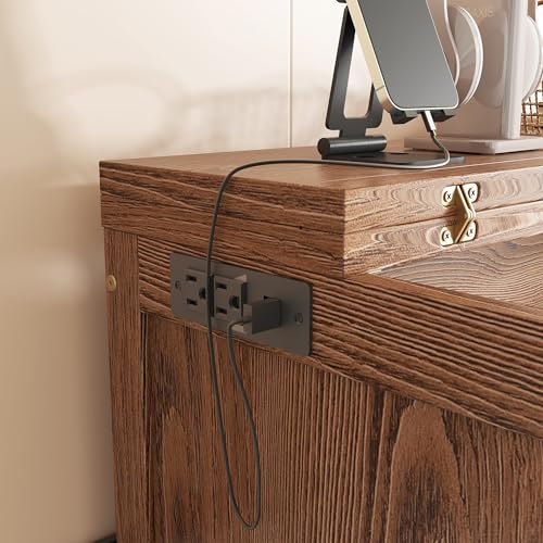 DNChuan Murphy Bed Cabinet with Storage Desktop,Murphy Bed Desk Combo with USB-Port,2 Pull-Out Shelves,Foldable Platform Bed for Guest Room,Full Size,Walnut DNChuan