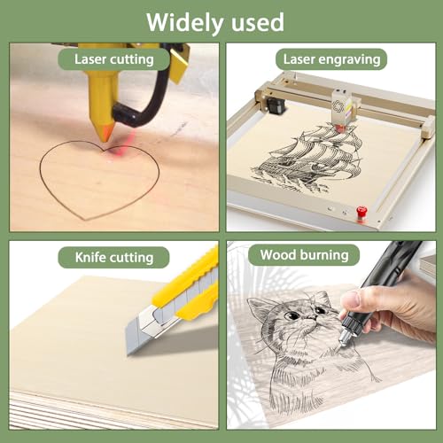 12 Pack Basswood Sheets 1/10x12x12 Inch for Crafts,Unfinished Wood for Laser Cutting & Engraving,Wood Burining,Plywood for Architectural Models. ESRICH