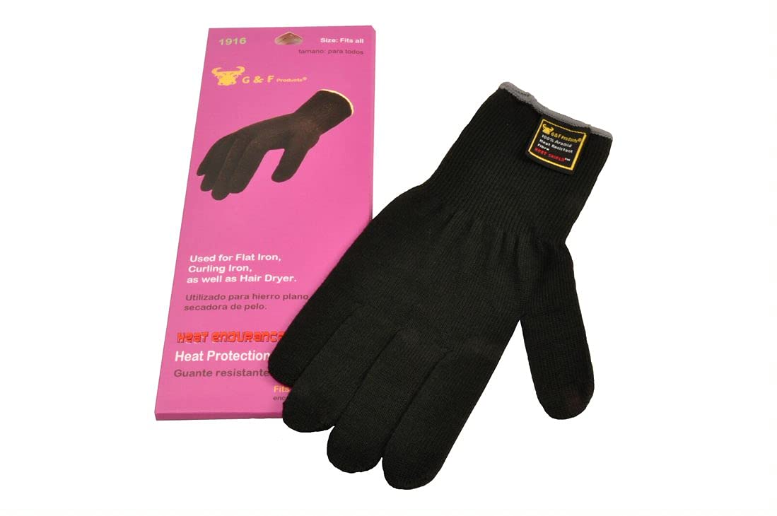 G & F 1916 Heat Resistant Beauty Gloves for Curling and Flat Iron, Black, Sold by 1 Piece G & F PRODUCTS