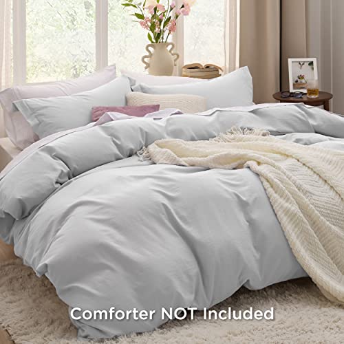 Bedsure Light Grey Duvet Cover Queen Size - 3 Pieces Prewashed Cotton-Like Extra Soft Bedding Set, Includes 1 Duvet Cover 90x90 Inches with Zipper Closure & 2 Pillow Shams, Comforter Not Included Bedsure