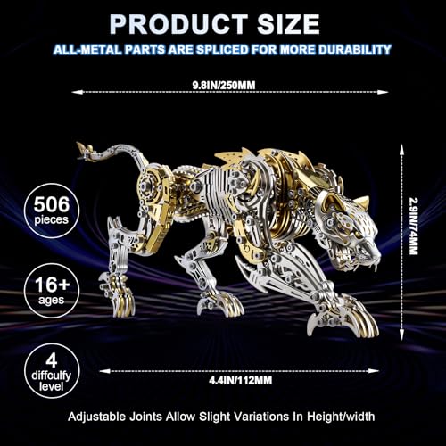 Leopard 3D Metal Puzzle for Adults and Teens, 3D Metal Model Kits, Mechanical Assembly Models, Suitable for Home Office Decor & Gift for Men