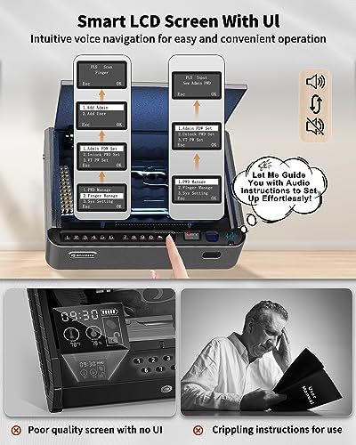 BILLCONCH Smart Gun Safe with Security Cable - Biometric Gun Safe for Handgun 4 Ways Quick Access with Fingerprint/Keypad/Key/APP Lock Pistol Safe for Nightstand Bedside Home Car with LCD/Voice Guide BILLCONCH