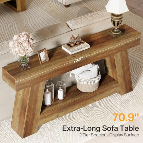 Tribesigns 70.9 Inch Long Console Tables, Farmhouse Entryway Table with Storage, 2-Tier Sofa Table Behind Couch for Entrance, Hallway, Living Room (Rustic Brown) Tribesigns