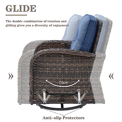 Belord 6 Piece Patio Conversation Sets - Wicker Patio Furniture Sets with Outdoor Swivel Rocker Chairs, Glider Loveseat Perfect for Patio Deck Backyard, Brown Wicker Blue Cushion Belord