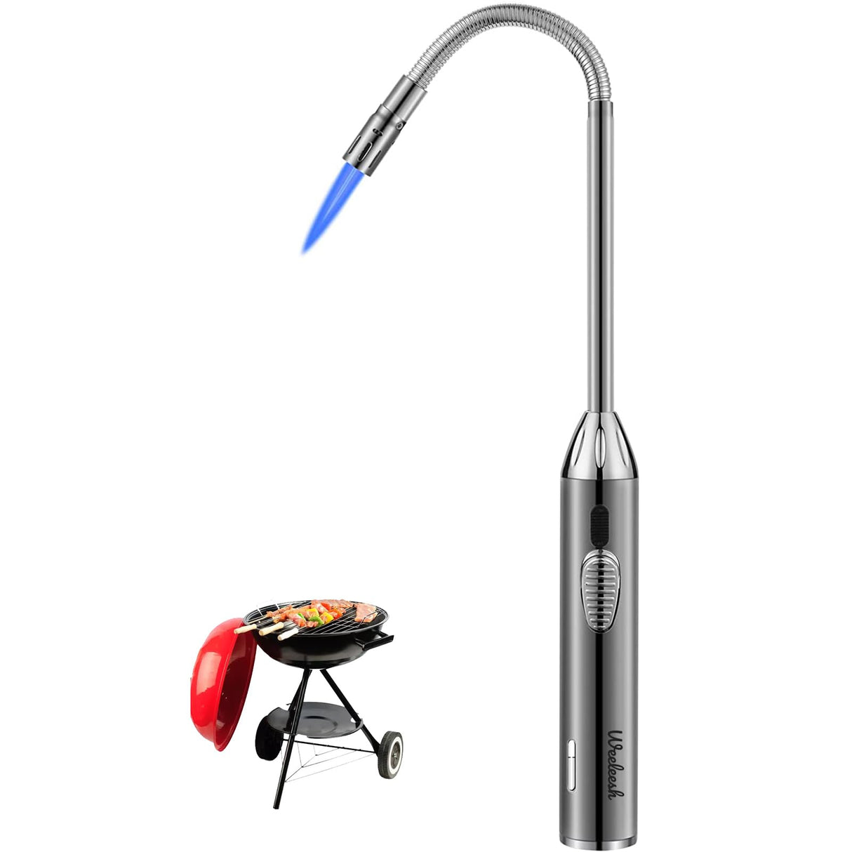 Butane Lighter Torch Long Lighter Adjustable Fire Jet Torch Windproof Refillable Flexible Long Lighter with Visual Fuel Window for Grill BBQS Camping Fireplace 16.55 Inc(Butane Gas Not Included) Weeleesh