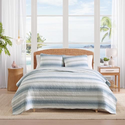Tommy Bahama - Queen Size Quilt Set, 100% Soft Cotton & Coastal Inspired Bedding for Year Round Comfort, 3 Piece Bed Set with Matching Pillowcases (Prima Island Stripe Blue) Tommy Bahama