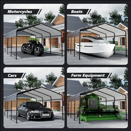 HOMPUS 10x20 FT Metal Carport, Enhanced Base Oversized Garage Carports, Heavy Duty Canopy with Galvanized Steel Roof, Outdoor Shelter Shade for Car, Boats and Tractors HOMPUS