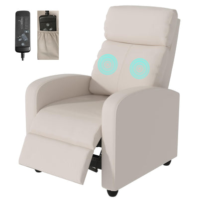 Massage Recliner Chair, Single Sofa Chair with Remote Control, Chair Recliner, Lazy Boy Recliner Chair, Living Room Recliners with Pu Leather Padded Seat Backrest, Recliner Chairs for Adults, Beige