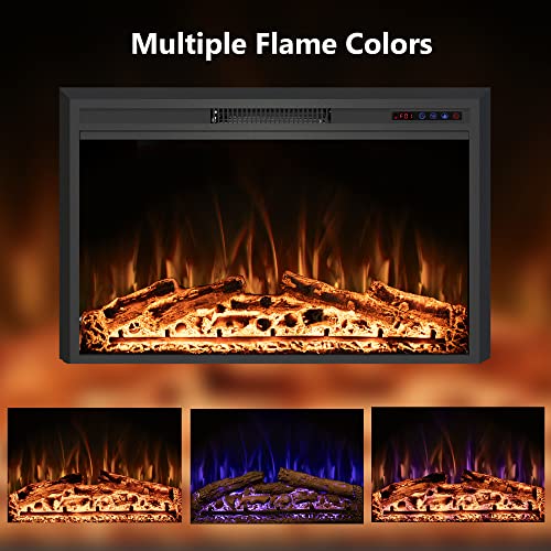 Rodalflame 33" Width Electric Fireplace Inserts with Adjustable Flame Colors, Fireplace Heater with Touch Screen & Remote Control, Recessed in Wall, 750/1500W, Timer RODALFLAME