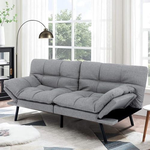 MUUEGM Futon Sofa Bed,Memory Foam Futon Convertible Couch Bed, Sofa Bed Couch,Modern Loveseat Sofa,Sleeper Couch for Small Space,Apartment, Living Room,Adjustable Backrests Armrests,Light Grey MUUEGM
