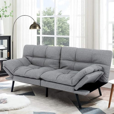 MUUEGM Futon Sofa Bed,Memory Foam Futon Convertible Couch Bed, Sofa Bed Couch,Modern Loveseat Sofa,Sleeper Couch for Small Space,Apartment, Living Room,Adjustable Backrests Armrests,Light Grey