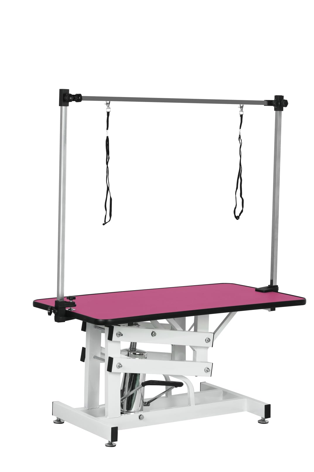 TURRIDU 42.5 Inch Adjustable Heavy Type Hydraulic Pet Dog Grooming Table, Upgraded Professional Drying Table for Dogs, Heavy Duty Frame Beauty Table with Adjustable Arm and Noose, Pink TURRIDU