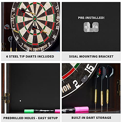 Viper by GLD Products Vault Deluxe Dartboard Cabinet with Shot King Sisal Dartboard and Illumiscore Scoreboard, Wood Viper
