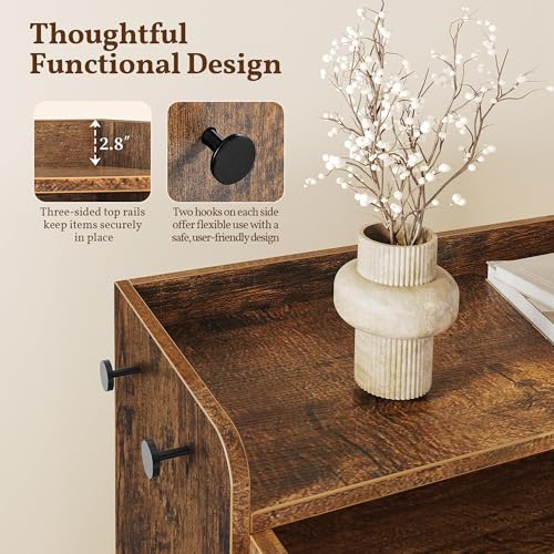 Yaheetech Shoe Storage Cabinet with Doors, Farmhouse Shoe Cabinet with 2 Adjustable Shelves and 4 Side Hooks, Wooden Shoe Rack Organizer Cabinet for Entryway, Foyer, Hallway, Rustic Brown Yaheetech