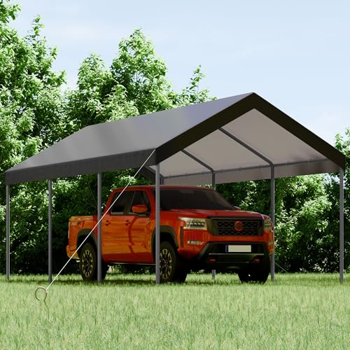 Shintenchi 10x20ft Heavy Duty Carport with UV Resistant Canopy, Powder-Coated Steel Frame, Easy to Assemble Portable Garage, Stable Carport for Car, Bike, Camp, Outdoor Storage (Grey) Shintenchi