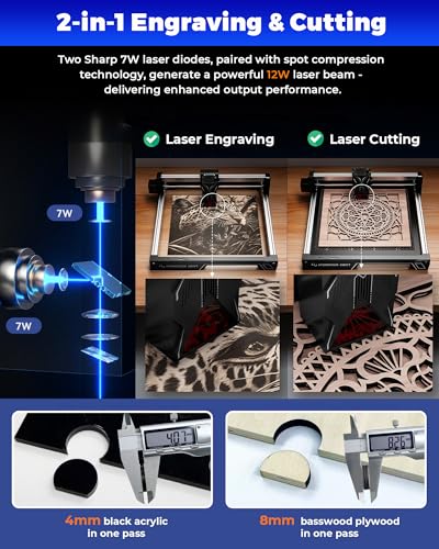ATOMSTACK Swift Laser Engraver for Beginners, 12000mW Output Laser Cutter, Laser Class 4, 300×300mm Working Area, 0.08mm Accuacy Engraving Machine for Wood, Leather, Coated Metal, Acrylic (Swift 12W) KoveYzao
