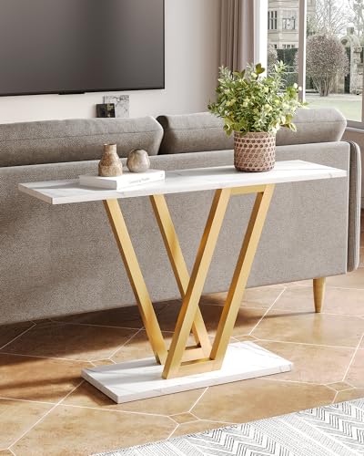 LITTLE TREE Console Table Hallway Table for Entryway 43 Inch Sofa Table Entryway Tables for Living Room, White & Gold LITTLE TREE