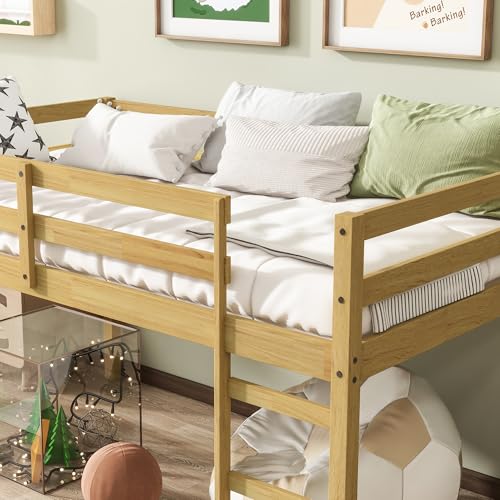 Bellemave Twin Size Low Loft Bed,Kids Loft Bed with Ladder,Solid Wood Low Loft Bed Twin Size for Girls Boys,Natural Bellemave