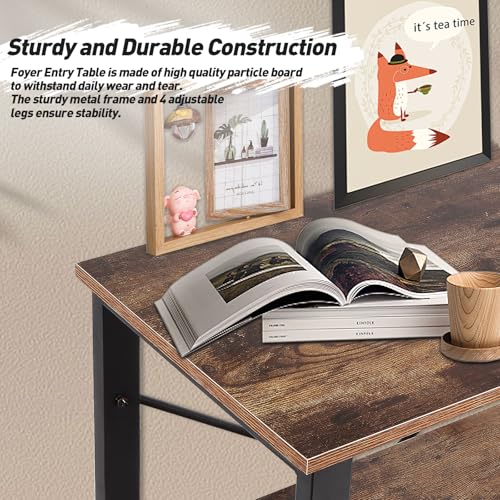 FAHKNS 55 Inch Console Table, Industrial Sofa Tables with 3-Tier Storage Shelves for Home Living Room Hallway Entryway,TV Stand with Metal Frame,Vintage Brown FAHKNS