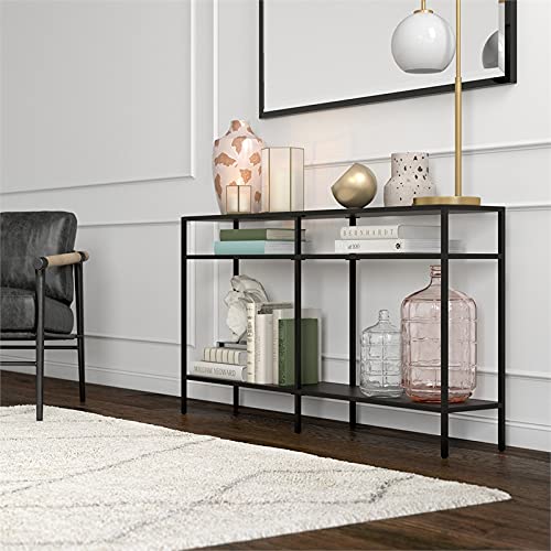 Henn&Hart 55" Wide Rectangular Console Table with Metal Shelves in Blackened Bronze, Entryway Table, Accent Table for Living Room, Hallway Henn&Hart