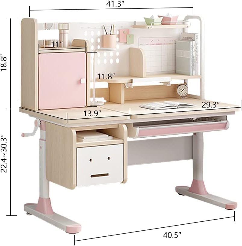 FCD Kids Desk and Chair, Wood Ergonomic Adjustable Multi Function Study Desk and Chair Set, Drafting Table and Computer Station with Tilt Desktop, Tablet Holder, Storage Cabinet and Drawers (Blue) FCD