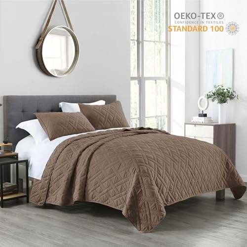 HORIMOTE HOME Quilt Set Queen Size Pine Bark, Classic Geometric Diamond Stitched Pattern, Ultra Soft Microfiber Lightweight Bedding Bedspread Coverlet for All Season with 1 Quilt 2 Pillow Shams HORIMOTE HOME