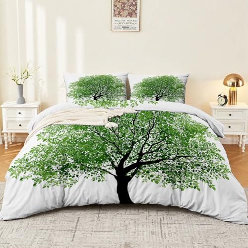 Single 61" x 79" Bedding Duvet Cover Set - Green Natural Minimalist Tree Printed 3 Piece Brushed Microfiber Comforter Quilt Cover with Zipper Closure for Men and Women Generic