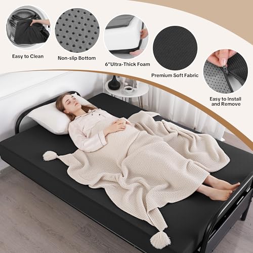 MABOZOO 6 Inch Full Size Futon Mattress, Foldable Futons Sofa Couch Bed Foam Floor Mattress Fits Futon Frames (Frame Not Included, Gray) MABOZOO