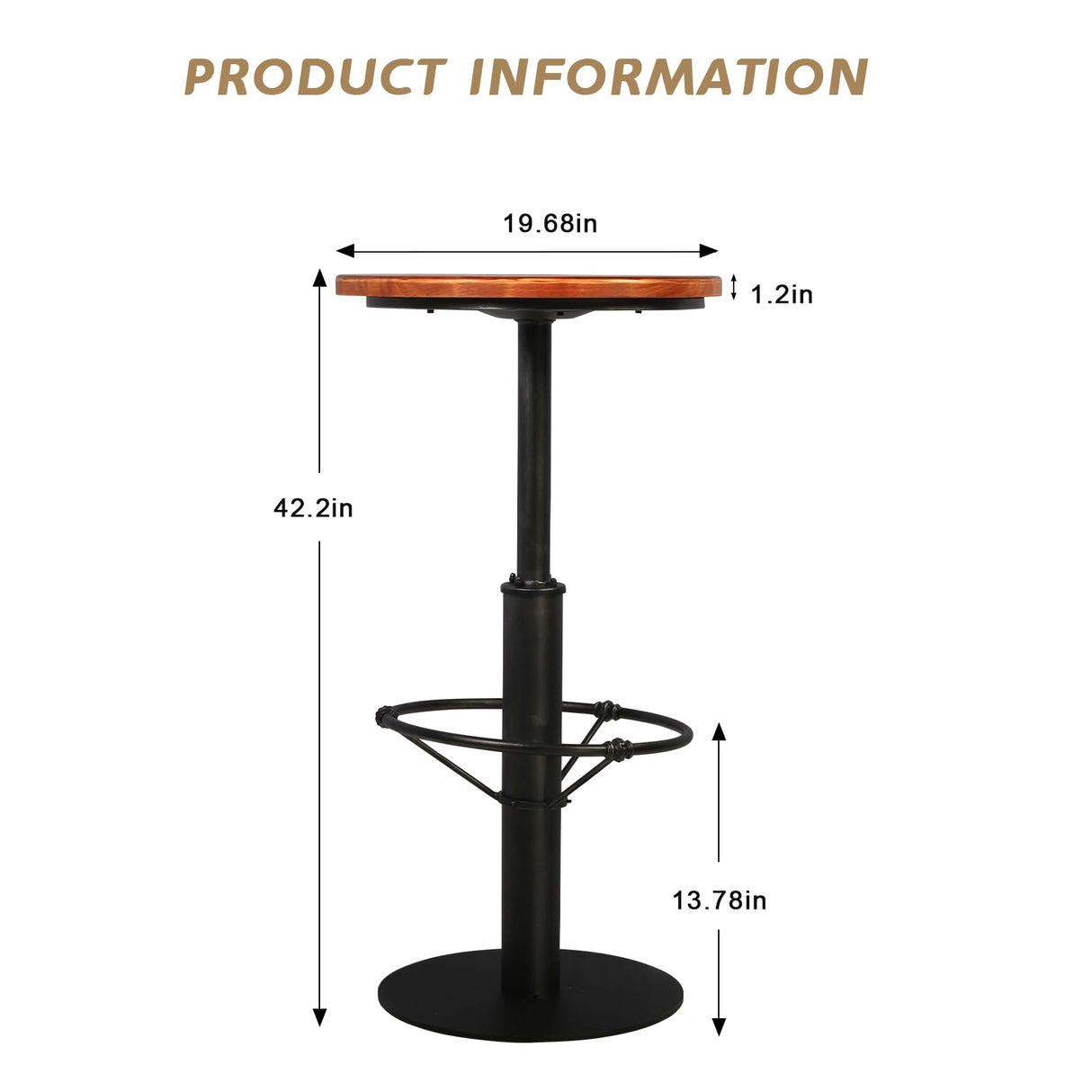 BOKKOLIK 42inch Industrial Style Farmhouse Bar Table, Round Wooden Top, Matte Black Metal Base BOKKOLIK