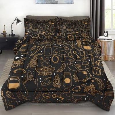Pamnest Comforter Set Twin Size, Vintage Witch Dream 2 Pcs Soft Bedding for Kids and Adults, Boho Mystic Occult Comforter Set with Pillowcase, for Bedroom Bed Decor