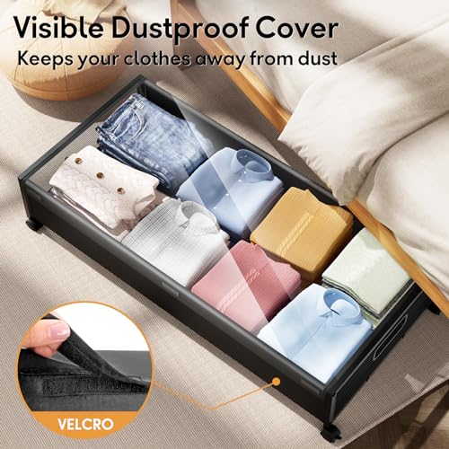 LeArex Under Bed Storage Containers with Wheels 2 Pack Underbed Shoe Storage Bedroom Storage Bins Organizer Large Capacity Under Bed Storage with Lid for Clothes Shoes Toys Blankets (Black) LeArex