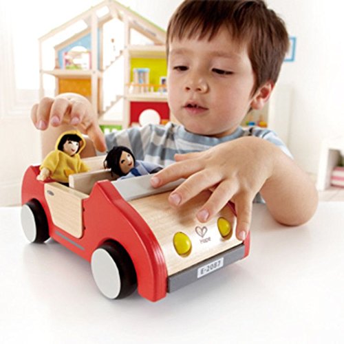 Hape Dollhouse Family Car | Wooden Dolls House Car Toy, Push Vehicle Accessory for Complete Doll House Furniture Set Red, L: 8.9, W: 3.5, H: 5.1 inch Hape