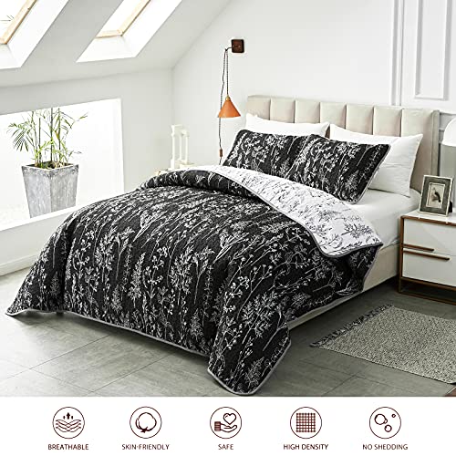 Joyreap 2 Pieces Quilt Set Twin, Black n White Rversible Botanical Design, Smooth Soft Microfiber Quilt, Bedspread Bed Cover for All Season, 1 Quilt and 1 Pillow Sham- 68x86 inches Joyreap