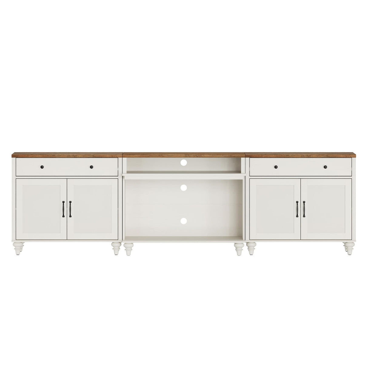 WAMPAT Farmhouse TV Stand for TVs up to 100'', Home Entertainment Center with 8 Storages for 75/80/85/90 inch TV, Large TV Console Table for Living Room, Bedroom, White WAMPAT