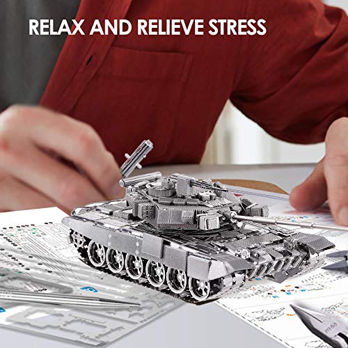Piececool Metal 3D Puzzles for Adults or Teens, Military Tank T-90A DIY 3D Metal Model Building Projects Kits Brain Teaser Puzzle - Great Gift Idea,150 Pcs