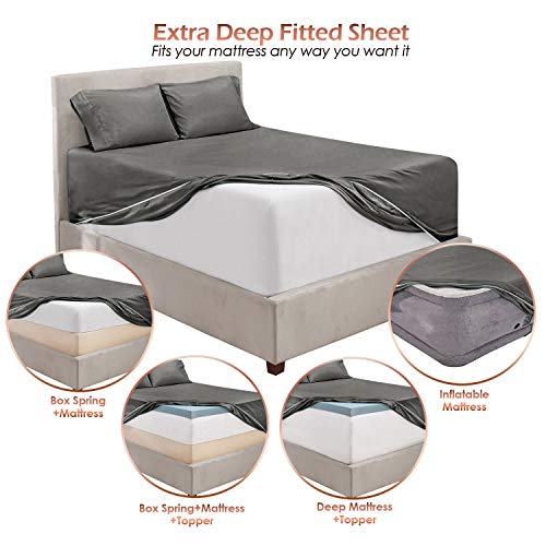 Hearth & Harbor Extra Deep Pocket King Size Sheets Sets - Fits Mattress 18-24 Inches Deep - Extra Deep Pocket Sheets - 6 Piece King Size - Grey