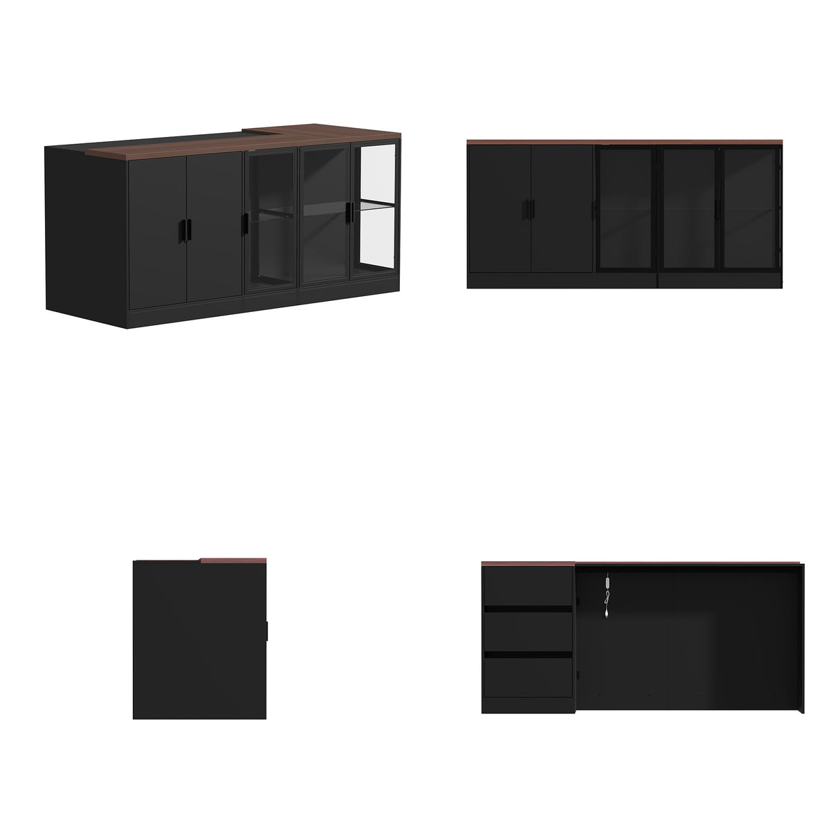 AGOTENI 77.6" W Large Kitchen Island with Storage & 3-Color Light, Island Table with Glass Doors, Adjustable Shelf and Drawers for Kitchen Dining Room, Black & Brown Wood Grain AGOTENI