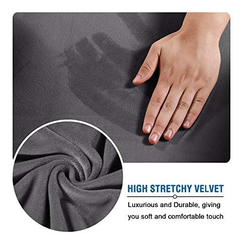 H.VERSAILTEX 4 Pieces Thick Velvet Sofa Covers Couch Covers for 3 Cushion Couch Sofa High Stretch Slipcovers Furniture Protector Form Fit Luxury Couch Cover for Dogs Width Up to 90 Inch(Sofa,Grey) H.VERSAILTEX