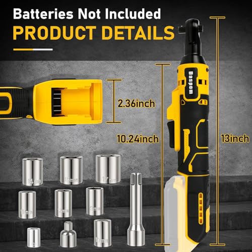 Daspom Cordless Ratchet Wrench 3/8", Electric Ratchet Wrench for DEWALT 20V MAX Battery, 45Ft-Lbs 320RPM with Variable Speed, 3/8" to 1/4" Sealed Head Ratchet, Bare Tool Only Daspom