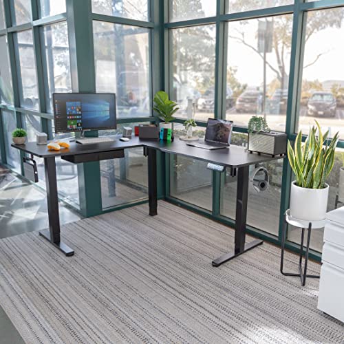 Mount-It! L Shaped Standing Desk - Large Electric Corner Height Adjustable Sit Stand Workstation Height Range 28.3-46.5", 3 Memory Settings, Steel Legs, Black Steel Frame, Black Tabletop Mount-It!