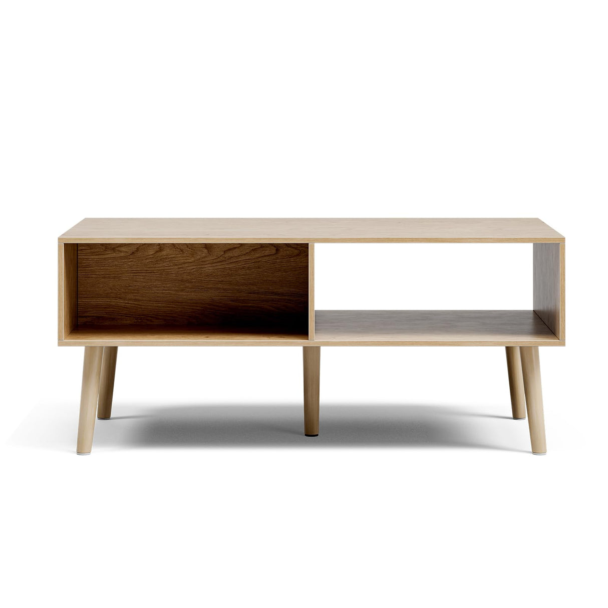 LCRBOL Coffee Table with Storage, Boho Dining Table with Fluted Drawer and Solid Wood Legs, Small Coffee Tables for Living Room, Oak