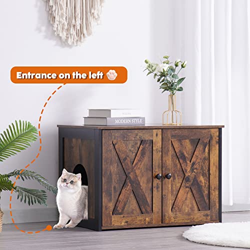 DWANTON Litter Box Enclosure, Cat Litter Box Furniture Hidden, Reversible Entrance Can Be on Left or Right Side, Wooden Cat Washroom Indoor, Fit Most of Litter Box, Rustic Brown, 27.6 Inches Dwanton