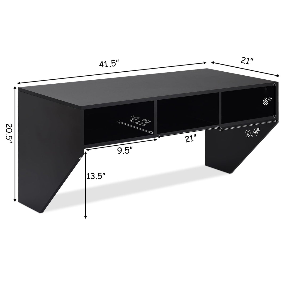 Giantex Wall Mounted Desk Floating Computer Desk, Writing Study Table W/3 Storage Shelves, Laptop PC Table for Living Room, Bedroom, Office (Black) Giantex