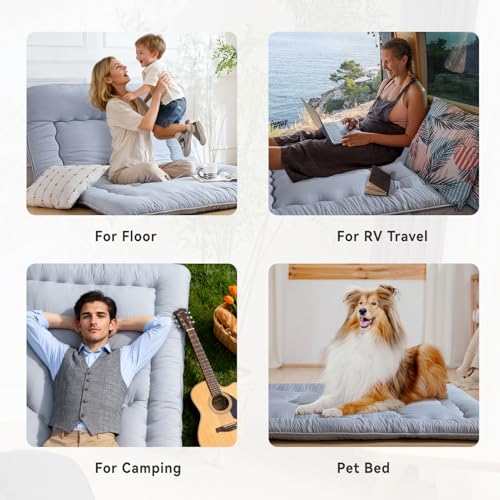 Ingdgnoso Japanese Floor Mattress, 3.5" Thicken Futon Mattress Tatami Mat, High Density Foam Support for Adult Kids Sleep, Portable Futon Sofa Bed for Camping, Pet Mat, Twin 80"x 39"(Silver Gray) Ingdgnoso